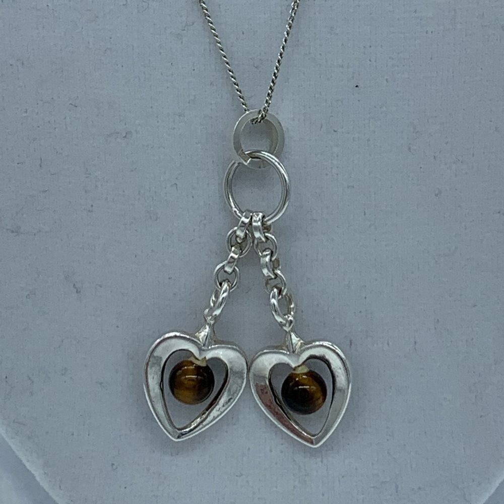 🌟925 SILVER & TIGERS EYE HEART PENDANT NECKLACE